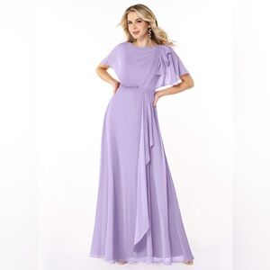 Azazie Aaliyah A-Line Scoop Pleated Chiffon Floor-Length Dress Lilac, L